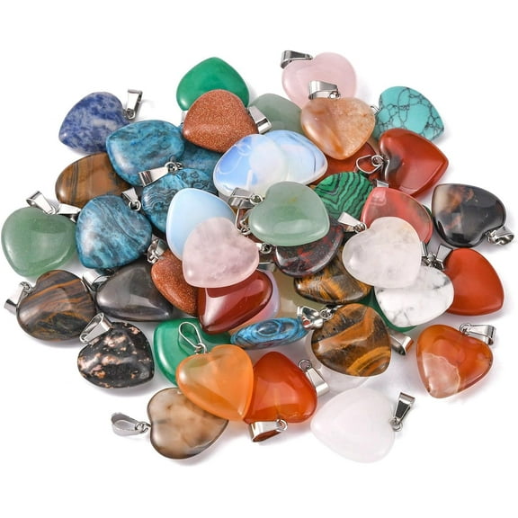 5Pcs Heart Natural & Synthetic Mixed Stone Pendants Pendants Charms with Platinum Tone Brass Findings Heart Gemstone Pendant for Necklace Bracelet Jewelry Making DIY Craft Making