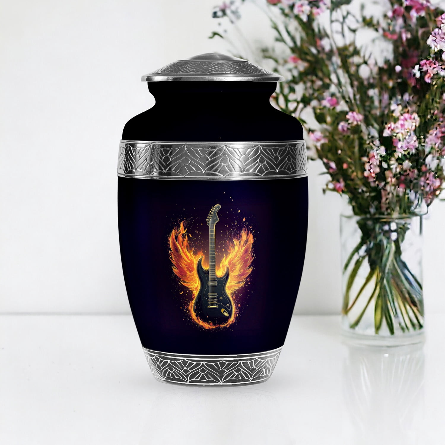 YATSKIA Flaming Angel Wings Guitar Urns For Human Ashes Adult Man And Women, Memorial Urns For Ashes Adult Female And Male, (200 Cubic, Large 10 Inch)