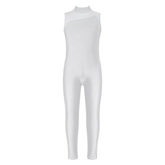 CHICTRY Girls Sleeveless Figure Skating Costume Ballet Dance Gymnastics Leotard Shiny Rhinestone Jumpsuit White 6