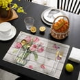 thumbnail image 3 of Pink Tulip Placemats Set of 4, Vintage Spring Floral Retro Art Butterfly Wooden Placemats for Dining Table, Place Mats for Kitchen Tabletop, Waterproof Wipeable Dining Table Mats Set, 3 of 9