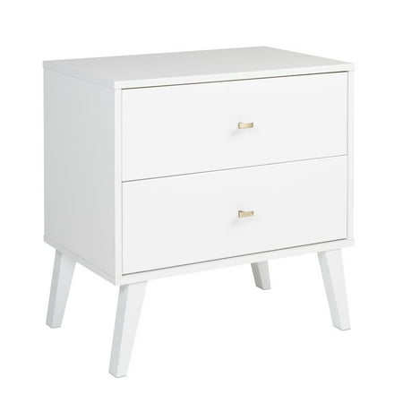 Prepac Milo Mid Century Modern 2 Drawer Nightstand White