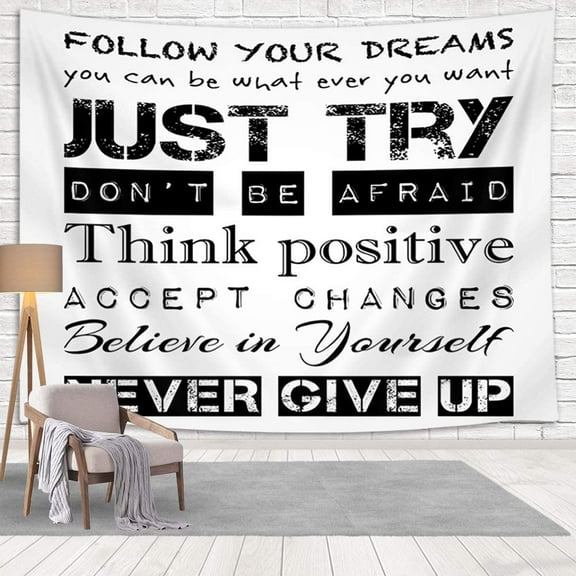 Inspirational Motivational Quotes Tapestry Wall Hanging, Follow Your Dreams Just Try Never Give Up Accept Changes for Family Wall Tapestry Art for College Dorm Decor Living Room Bedroom, (60X40in)