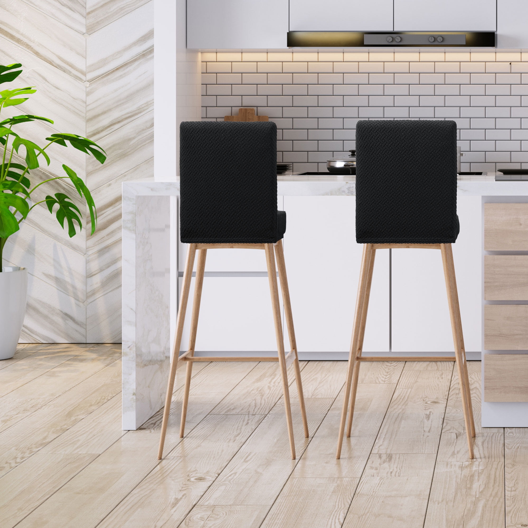 Unique Bargains Bar Stool Covers for Bar Counter Short Back Chair Slipcovers Black 2 Pcs