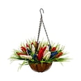 thumbnail image 2 of Cesta colgante patriótica artificial con flores rojas, blancas y azules y forro de coco para la decoración del 4 de julio., 2 of 6