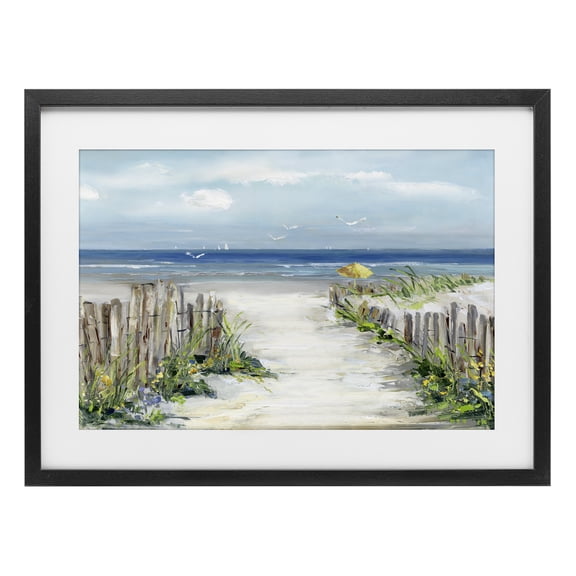 Stupell Industries Transitional Sunlit Dune Path To Ocean Black Framed Print Under Glass, 20 x 14, by Sally Swatland