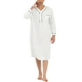 thumbnail image 2 of INSPIRE CHIC Outfit Men's Sleepshirts Henley Collar Solid Color Chest Pocket Long Sleeve Cotton Nightshirt M White, 2 of 6