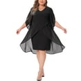 thumbnail image 1 of Agnes Orinda Women's Plus Size Formal Dress V Neck Chiffon Overlay Wedding Guest Cocktail Party Mesh Dresses 1X Black, 1 of 6