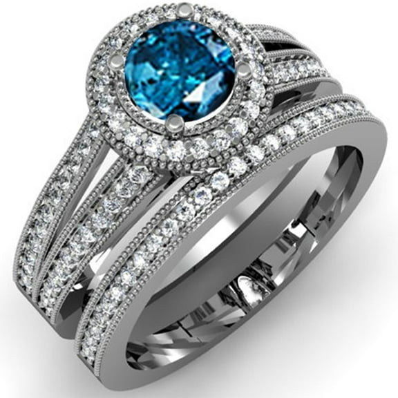 Dazzlingrock Collection 1.25 Carat (ctw) 14K White & Blue Diamond Ladies Engagement Ring Set 1 1/4 CT, White Gold, Size 7