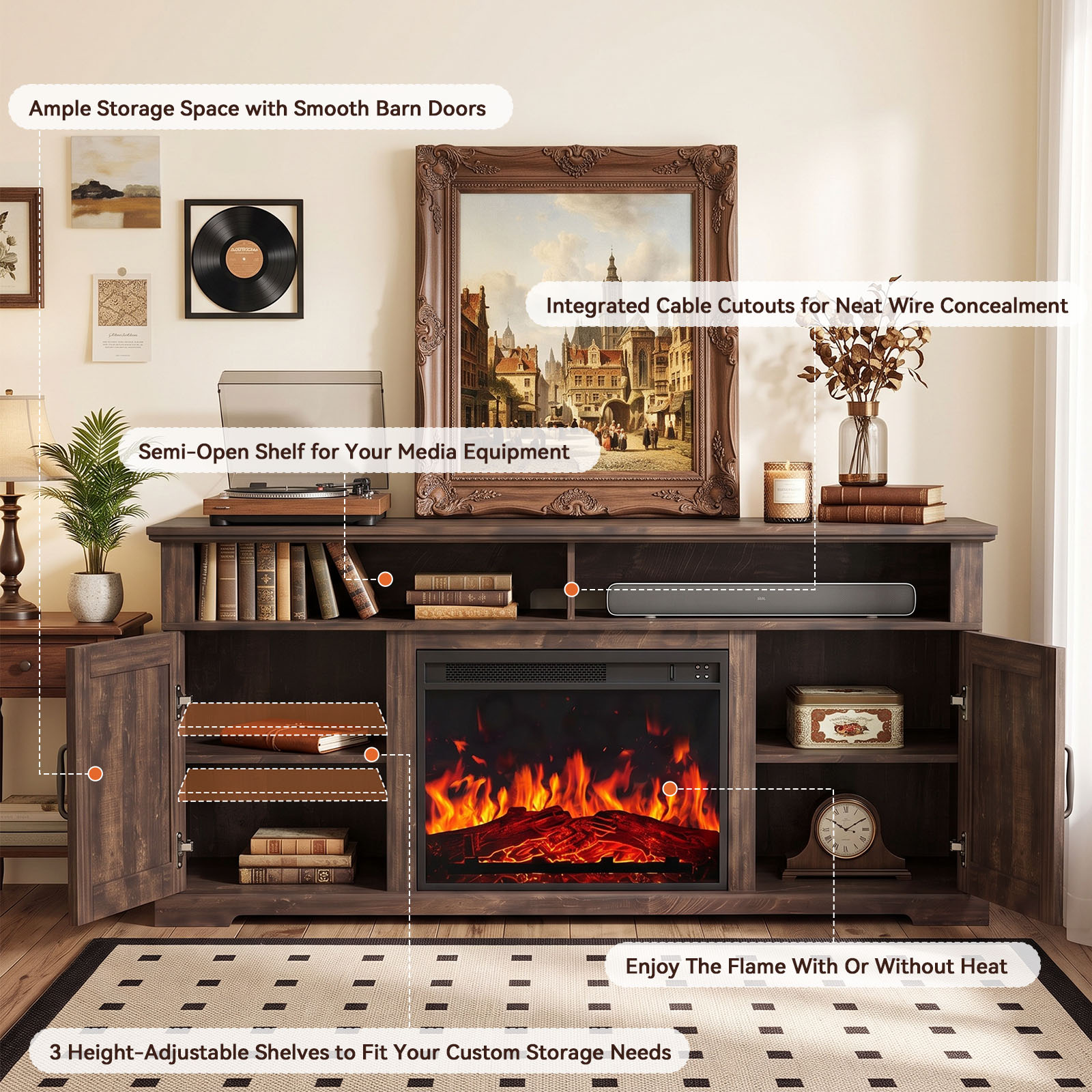 CHITOOMA Electric Fireplace TV Stand for TVs up to 75" photo 2