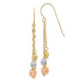 thumbnail image 1 of 14k Tri Color Gold Diamond Cut Beads Dangle Earrings Drop, 1 of 6