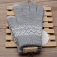 thumbnail image 2 of Womens Men WinterGeometric Knit Click Screen Fingers Screen Warm Fleece Gloves, 2 of 2