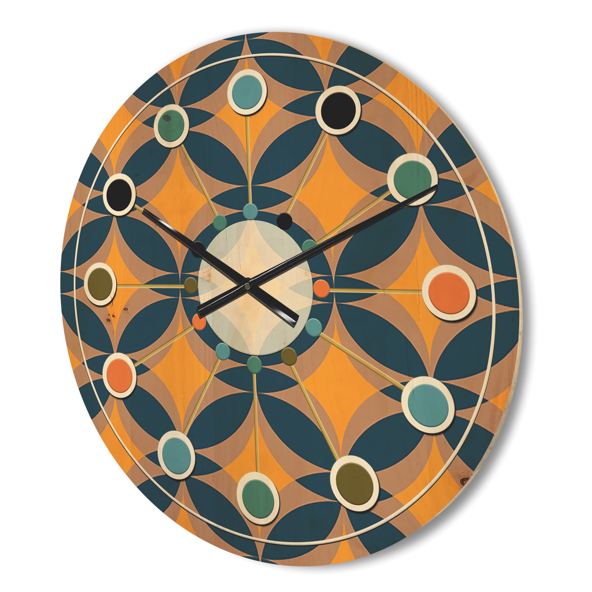 Designart 'Abstract Retro Design Pattern III' Mid-Century Modern Wood Wall Clock