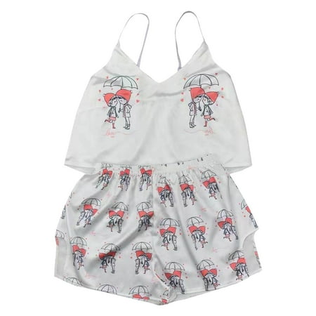 

New Summer European And American Ice Silk Pajamas Women s Suspenders Shorts Suit Silk Thin Casual Cool Women s Home Clothes Women Pajama Sets Watermelon Red XL