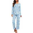 thumbnail image 1 of Women's Long Sleeve Sleepwear Soft Crew Neck Pyjama Set,Jasmine Blue, 1 of 5