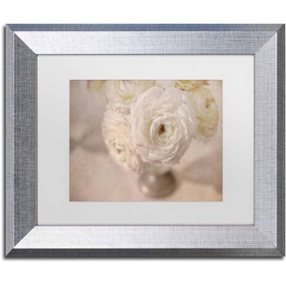 Trademark Fine Art 'White Persian Buttercup Still Life' Canvas Art by Cora Niele, White Matte, Silver Frame