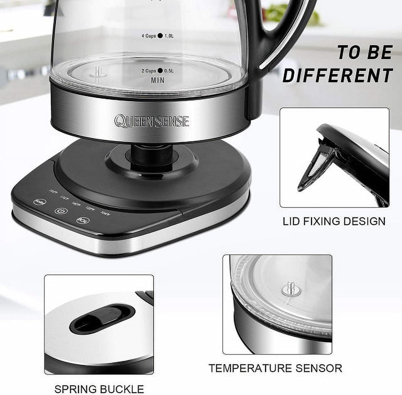 QUEENSENSE 1.7L Blue LED Light Electric Hot Water Glass Kettles