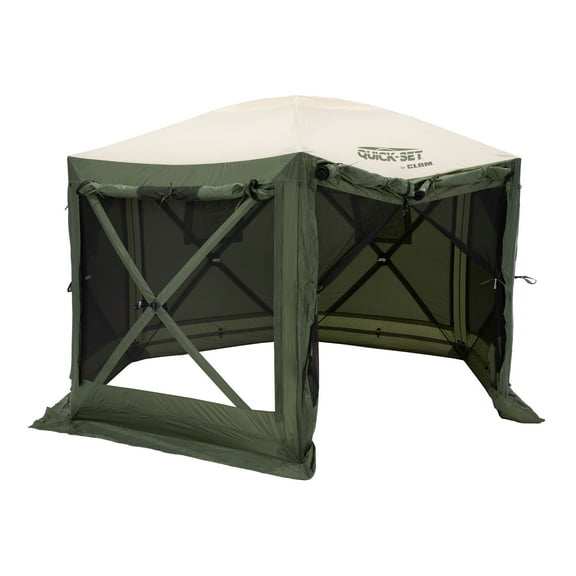Open Box CLAM Quick-Set Pavilion 12.5x12.5 Ft Outdoor Canopy Shelter, Green/Tan