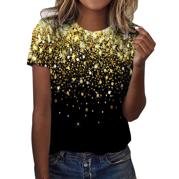 Gibobby Casual Playera de Manga Corta para Mujer Camiseta de mujer Camiseta con estampado de galaxia azul Manga corta Diario de semana Básico Cuello redondo abstrac(Dolado,CH)