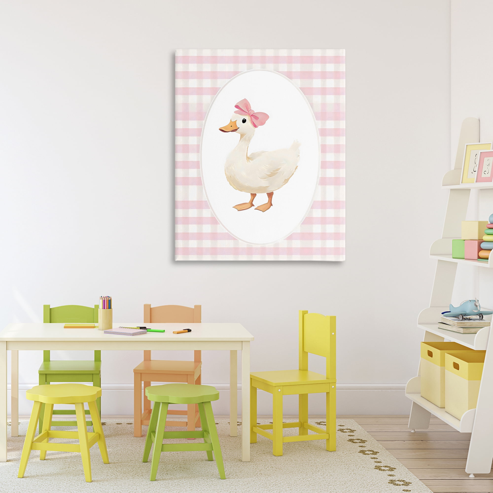 Stupell Industries Pink Gingham Duckling Canvas Wall Art, design by Arlington Prints