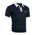 thumbnail image 3 of Men's Quarter Zip Shirts Short Sleeve Lapel Color Block T Shirt Summer Casual Fashion Tops With Flat Pocket (XL, Navy), 3 of 9
