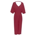 thumbnail image 6 of SRZYMJ Cotton Women's Jumpsuit Women's V Neck Short Sleeve Wide Leg Jumpsuit Elegant Casual Romper with Pockets for Spring, 6 of 9