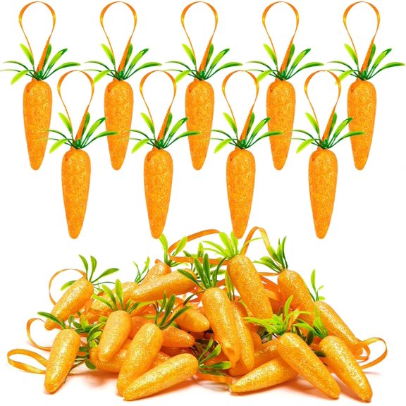 24Pcs Easter Carrot Tree Decorations, Premium Foam Glitter Artificial Carrots for Easter Hanging Decoration