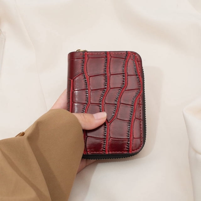 Tarjetero corto para mujer, de color liso, con estampado de cocodrilo, con clip para cambiar varias tarjetas, tarjetero para tarjetas de crédito, todo en uno