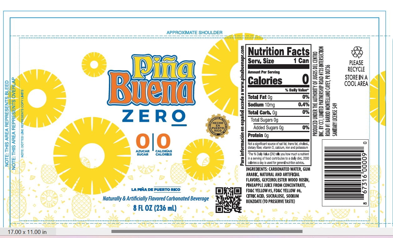 Piña Buena Zero, No Sugar Pineapple Soft Drink, 8 fl oz Aluminum Can, Allergens Free