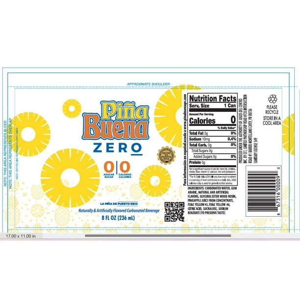 Piña Buena Zero, No Sugar Pineapple Soft Drink, 8 fl oz Aluminum