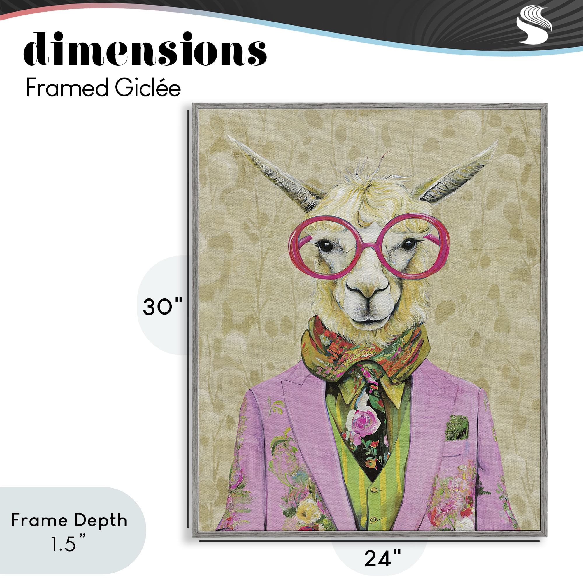 Stupell Industries Stylish Llama with Glasses Gray Framed Giclee Art, design by Svetlana Aleynikova