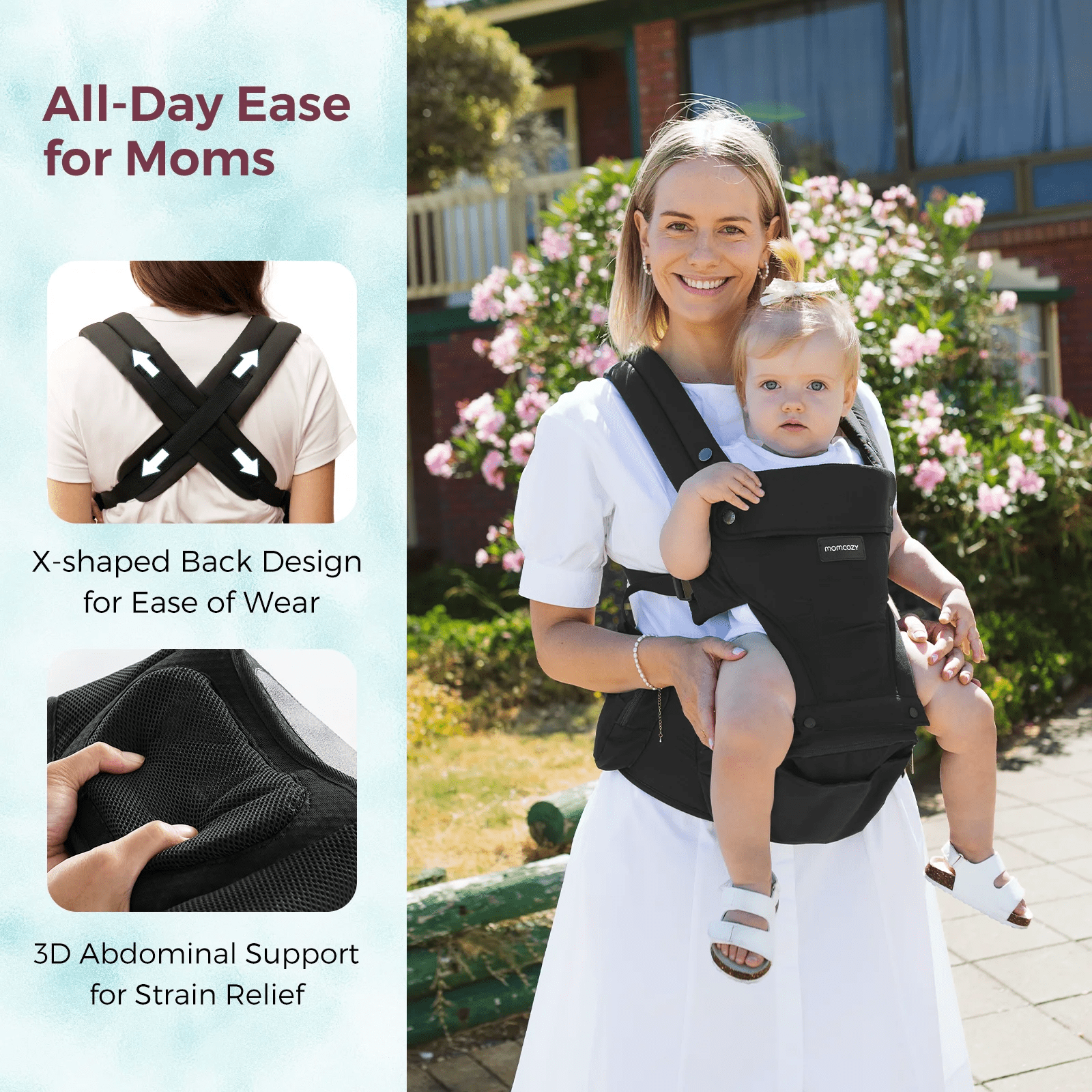 Momcozy Baby Carrier with Hip Seat, 2-in-1 Detachable Hip Seat Carrier for Toddlers up to 44lbs, Forward-Facing Carry for Active Babies Fits Waist Sizes up to 47 Inches