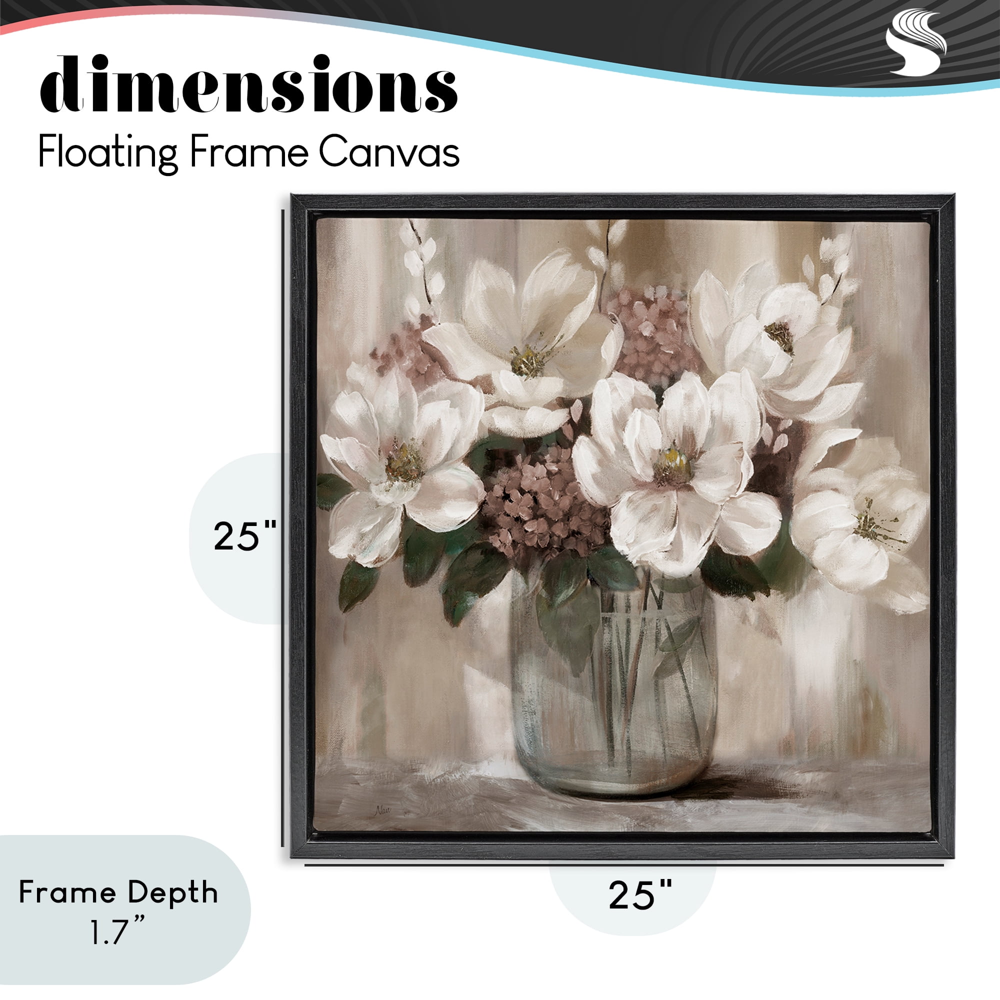 Stupell Industries Ivory Magnolias Vase Black Framed Floater Canvas Wall Art, design by Nan