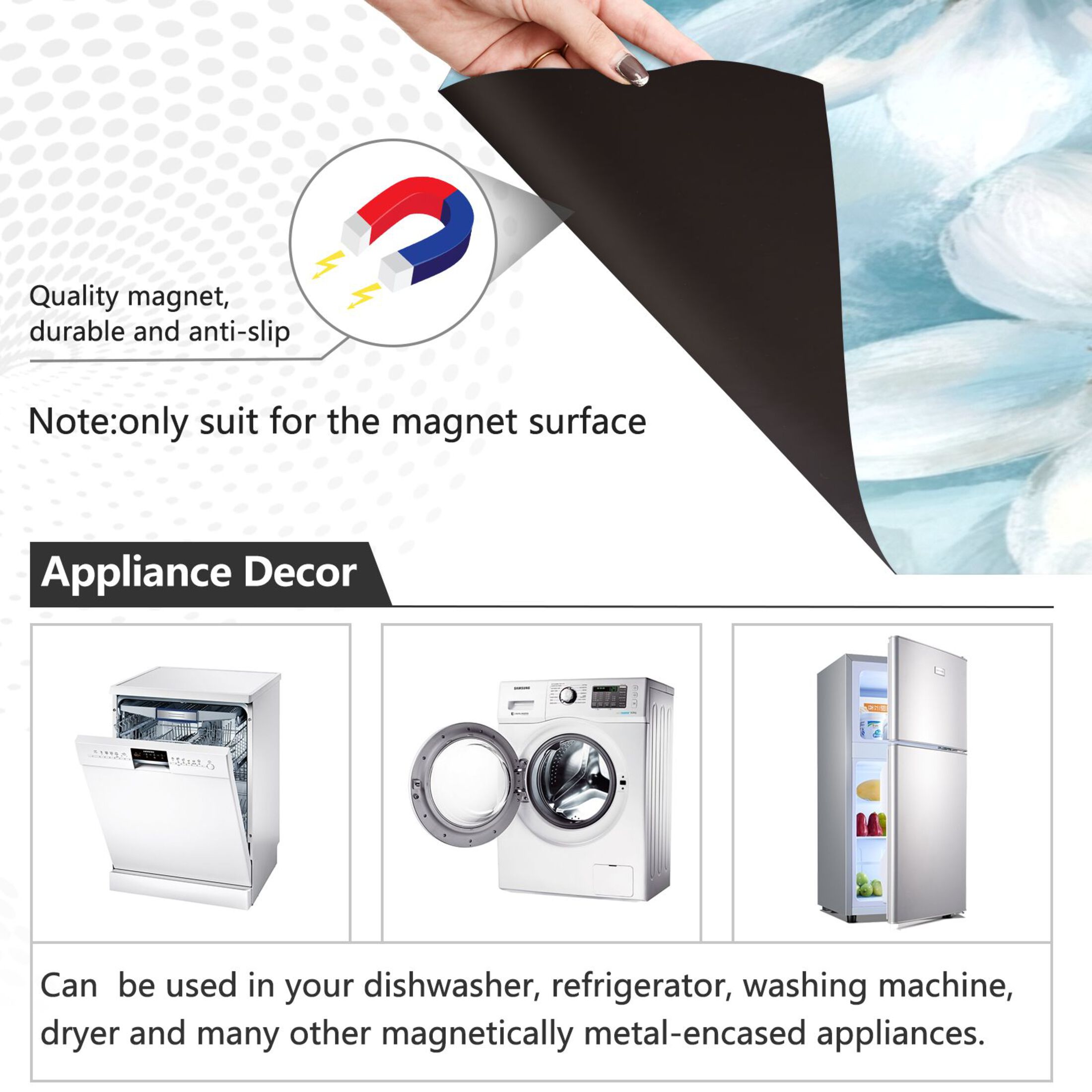 Dishwasher Magnetic Sticker 23x26 Inch Refrigerator Magnetic Sticker Washing Machine Magnetic Sticker Kitchen Panel Magnetic Sticker Home Decor Cute Blue Flowers