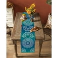 thumbnail image 4 of Blue Teal Boho Burlap Cotton Table Runner 18x72 Inches Long, Retro Rustic Ethnic Abstract Geometric Art Farmhouse Table Runners, Outdoor Dining Tablecloths Decor for Baby Shower/Party/Wedding, 4 of 6