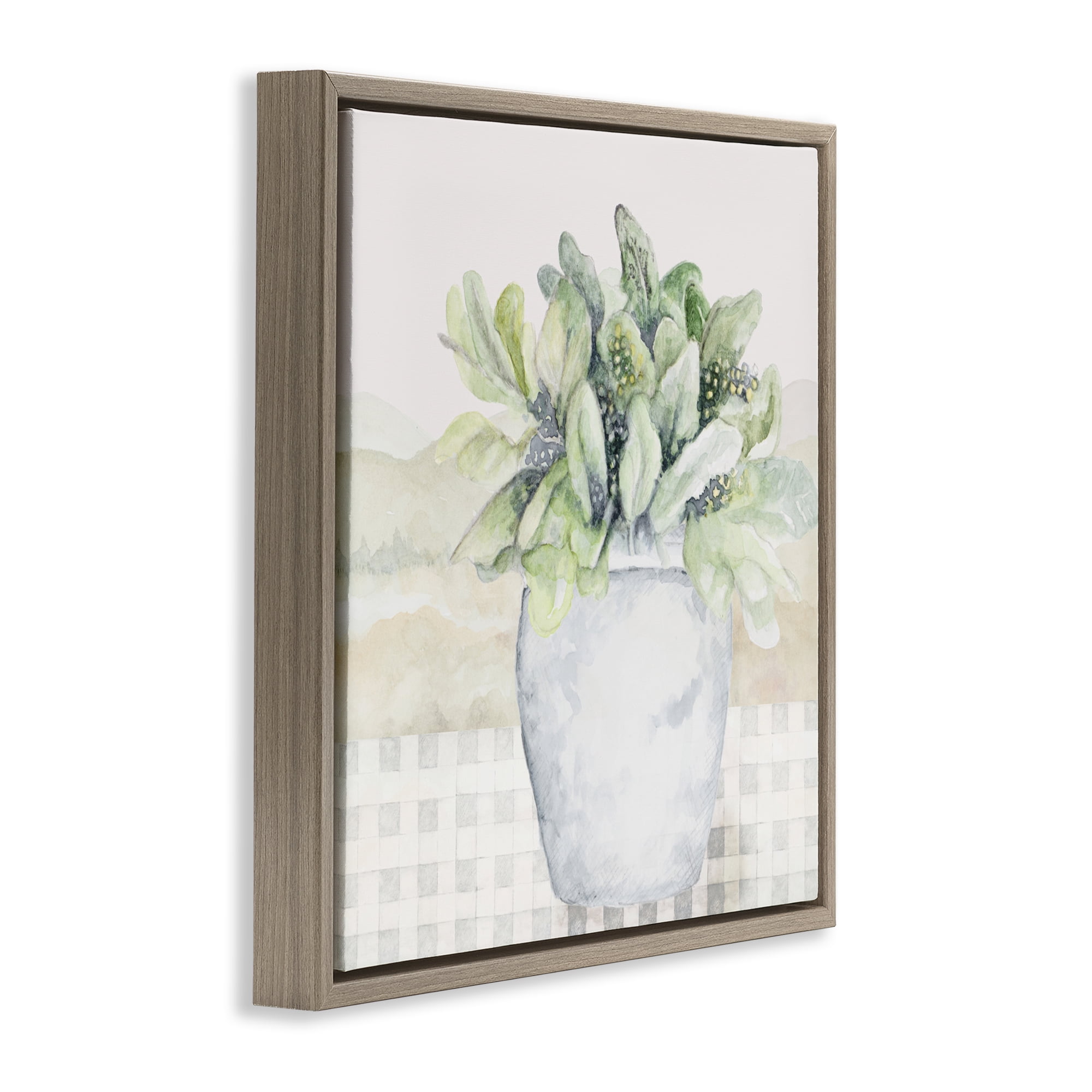 Stupell Industries Potted Farm Herbs Arrangement Brown Framed Floater Canvas Wall Art, design by Janice Gaynor