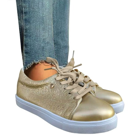 

Aayomet Home Slippers Women Comfortable Color Women s Flat Leather Fashion Solid Casual Strap Women s casual shoes Gold 6.5