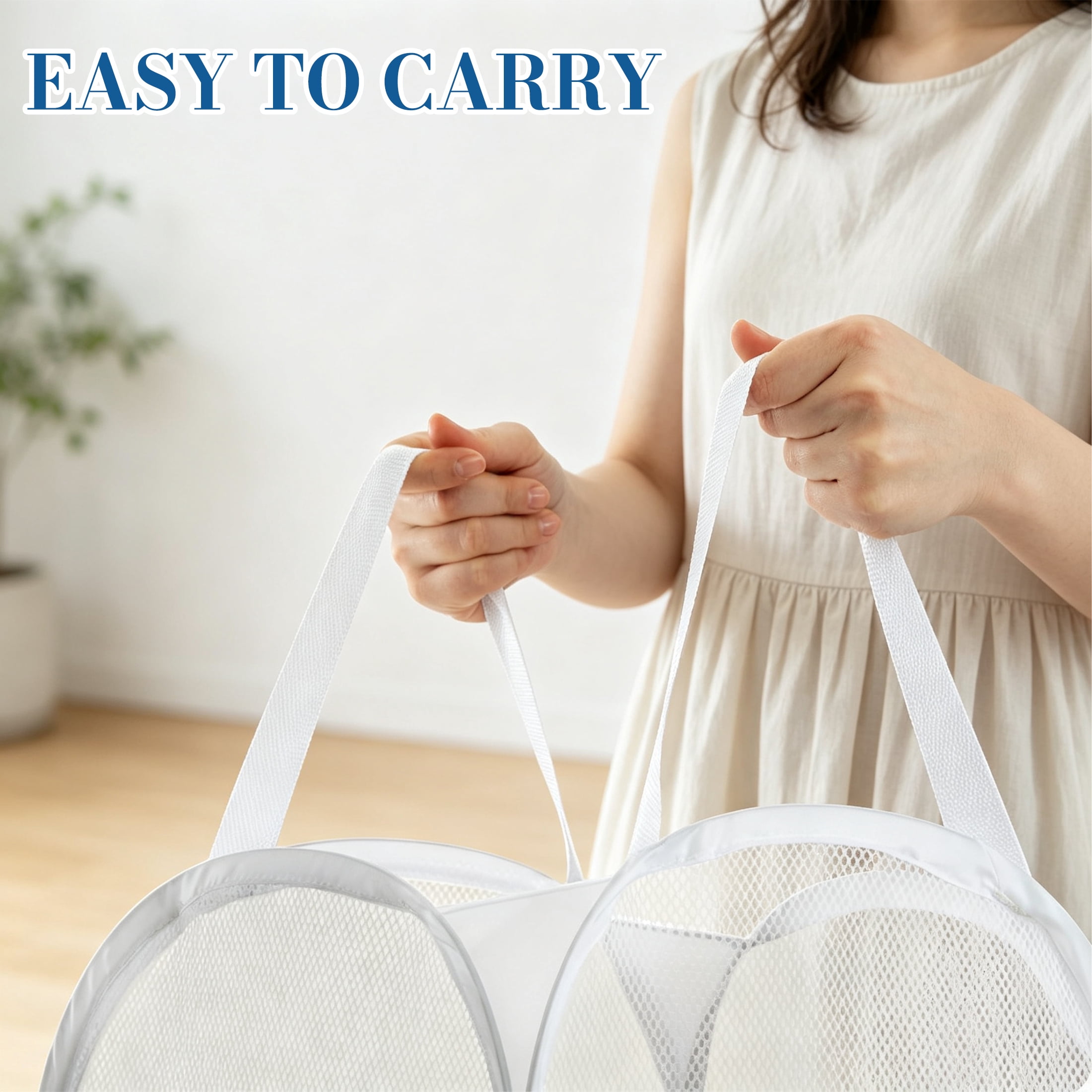 GARITIN Pop Up Mesh Laundry Hamper 3 Pack, Collapsible Portable Foldable Space Saving Clothes Storage Basket, Breathable Dirty Laundry Bin for Dorm Bedroom Bathroom Travel, White
