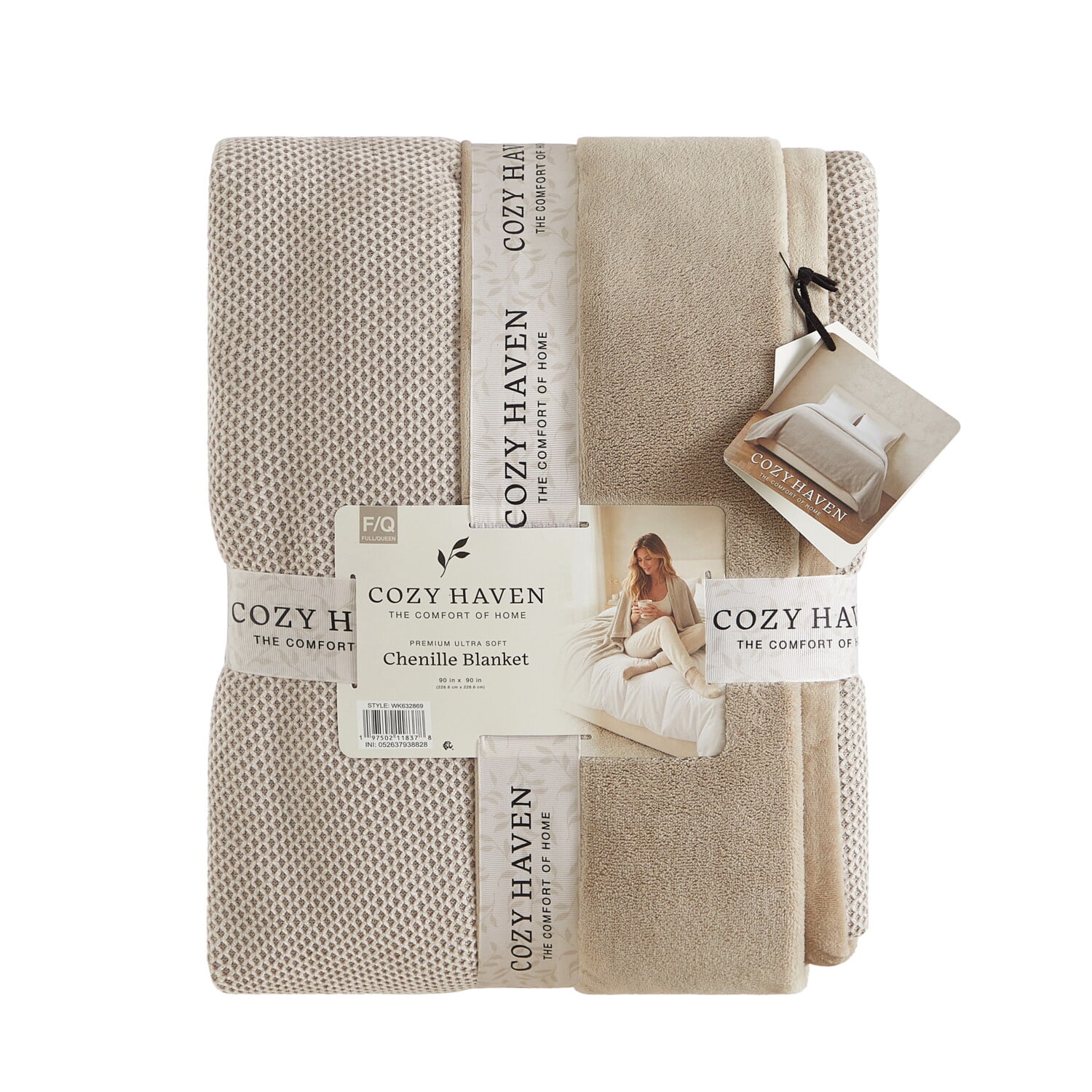 Cozy Haven Luxury Knot Chenille Bed Blanket, French Oak, King Size, 102 x 90 in