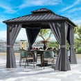 thumbnail image 3 of Uforic 10x10ft Double Roof Hardtop Gazebo, Outdoor Heavy Duty Galvanized Iron Aluminum Frame Garden Gazebo W/ Netting and Gray Curtains,for Garden, Patio, Lawns,Black, 3 of 8