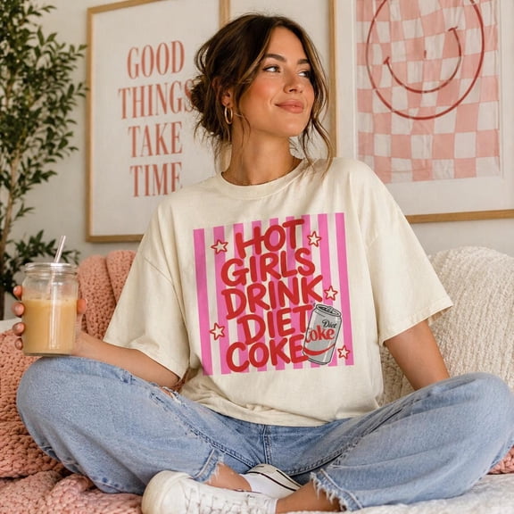 Hot Girls Drink Diet Coke T-shirt | Retro Pink Pop Art Soda Design