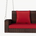 thumbnail image 2 of 2-Person Front Porch Swing Outdoor Chair, Wicker Hanging Porch Swing with Chains Cushion Pillow, Rattan Swing Bench for Garden, Backyard, Pond, 2 of 7