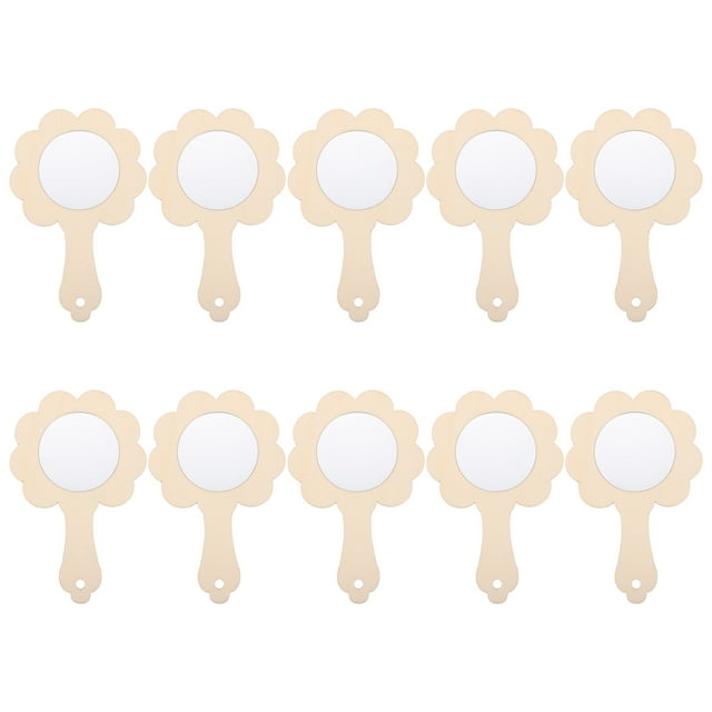 10pcs Adorable Kids Mirrors DIY Printing Hand Mirrors Wooden Small Mirors