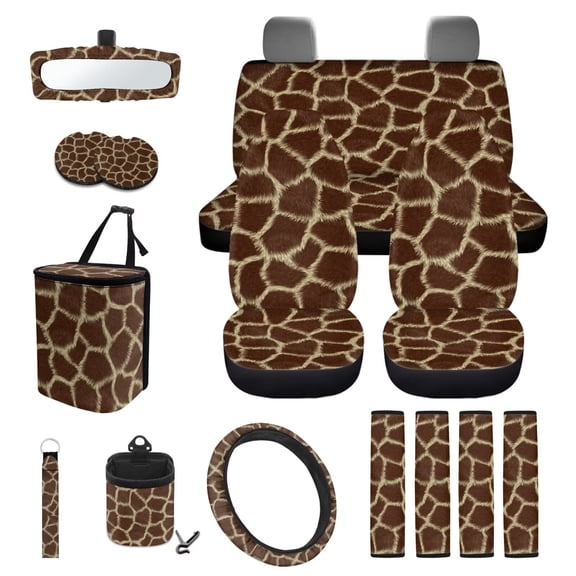 KUIFORTI Giraffe print Car Seat Cover Set Comfortable Set 15 Pcs Automotive Rear Front Seat Protector Easy to Install Elastic Fabrics Fit Most Cars, Truck, Suv, or Van