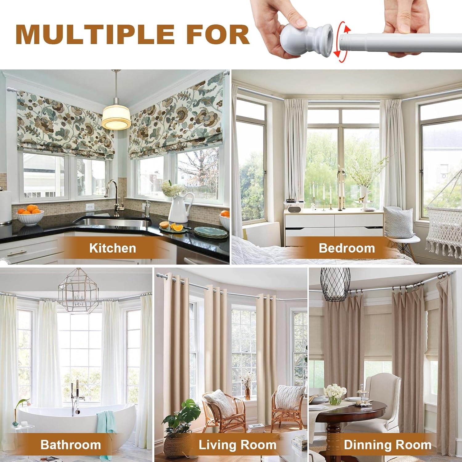 Corner Curtain Rod for Windows - L Shaped 30 to 136 Inches Adjustable,1 Inch Heavy Duty Corners Window Curtain Rods, 180° Connector Angled Drapery Pole -Black