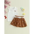 thumbnail image 3 of aturustex Little Girls 2pcs Skirts Outfits 12M 18M 2T 3T 4T 5T Toddler Baby Sleeveless Ribbed Vests Bow Embroidery Waistcoats Lapel Neck Tank Tops+ Plmmer Clothes Beachwear for Holiday Party, 3 of 7