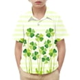 thumbnail image 7 of Boys St Patrick's Day Shirt Kids to Youth 2-15, Clover Print & Glitter Stripes Short Sleeve Button Down, Green Multicolor, Breathable Stretch,Size 4 T, 7 of 7