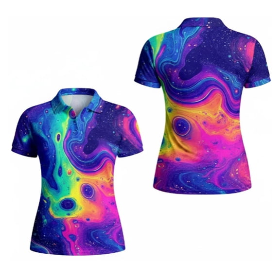 Women Polo Shirts Lapel Button Short Sleeve Gradient Golf Summer Tops