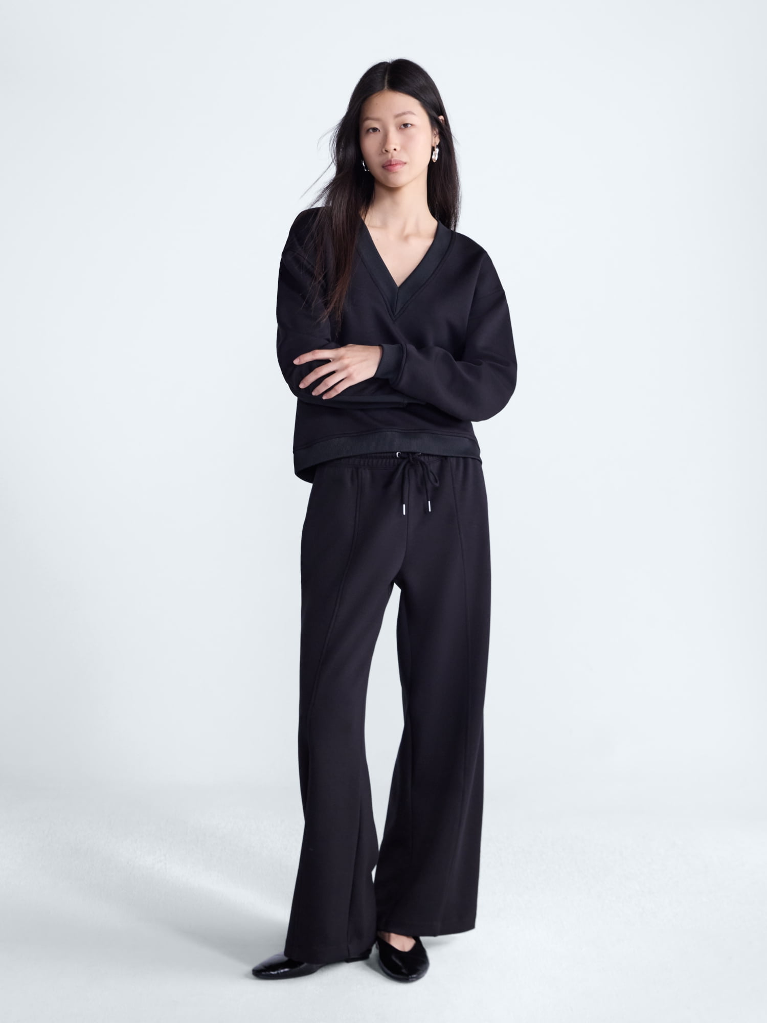 Scoop Women's and Women's Plus Scubaknit Wide Leg Tie Waist Seamed Pants, Regular, Short Lengths, Sizes XS-4X