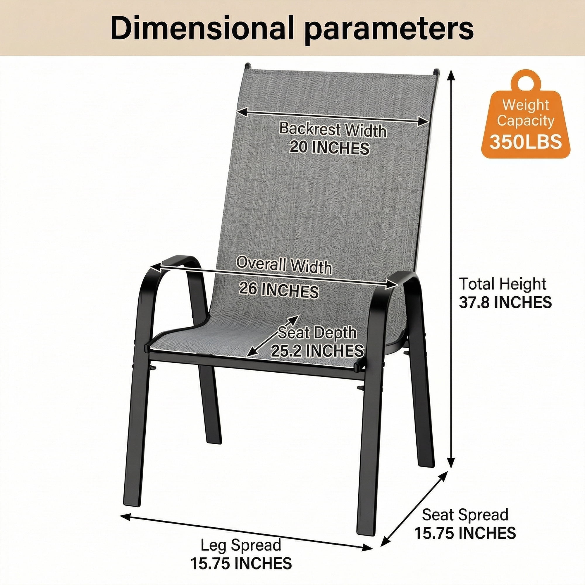 Guqiart Patio Chairs Set of 6, Stackable Outdoor Dining Chairs, All-Weather Textilene, Metal Frame, 350 lbs Capacity