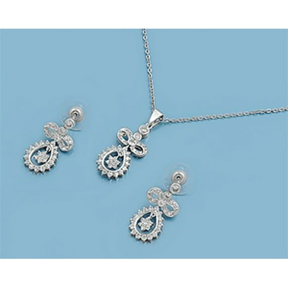 Tear Drop Clear Cubic Zirconia Matching Set Sterling Silver